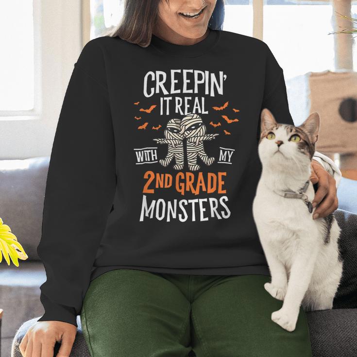 Creepin It Real With My 2nd Grade Monsters Halloween Teacher For Men Women Kids Women Crewneck Sweatshirt, 2nd Grade Teacher Sweatshirts, gift for family, gift for coworker Creepin It Real With My 2nd Grade Monsters Halloween Teacher For Men Women Kids Women Crewneck Sweatshirt, 2nd Grade Teacher Sweatshirts, gift for family, gift for coworker