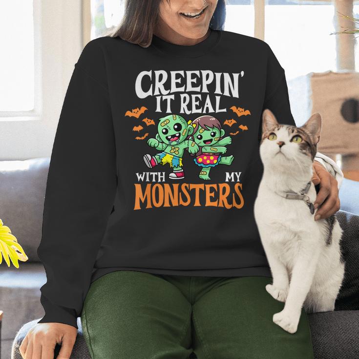 Creepin It Real Monster School Teacher Principal Halloween Women Crewneck Sweatshirt, gift for family, gift for coworker