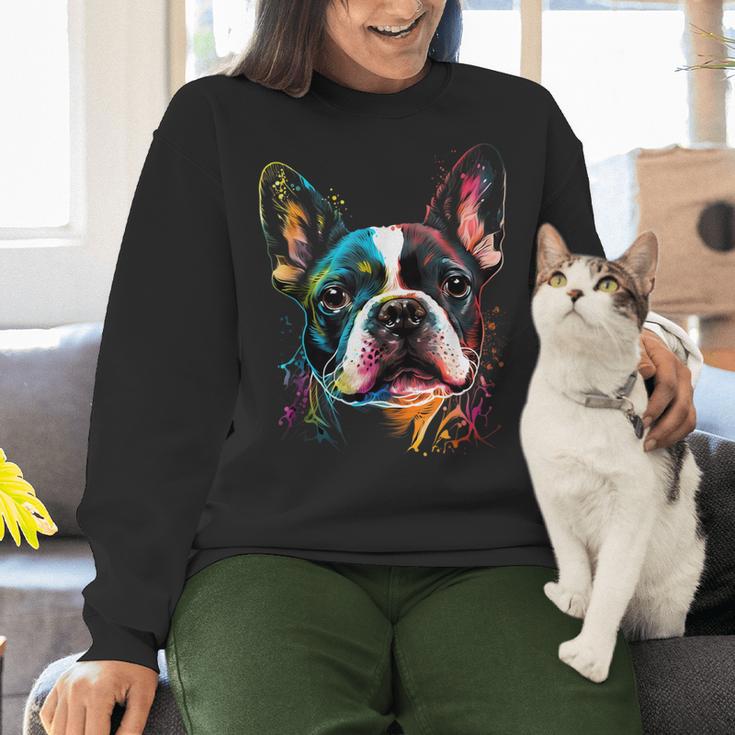 Cute Boston Terrier Puppy Dog Art Lover Unique Painting For Men Women Kids Women Crewneck Sweatshirt, gift for family, gift for coworker