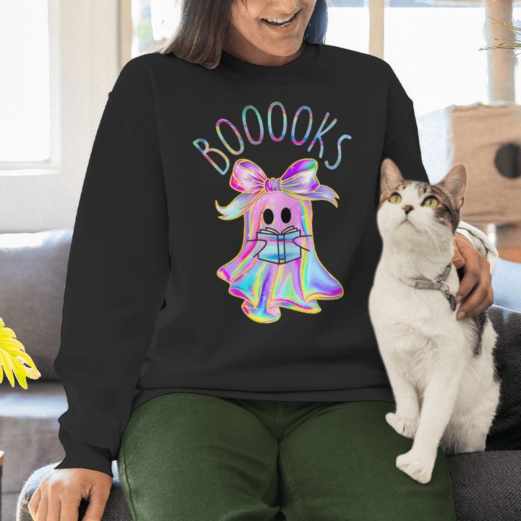 Cute Ghost Book Reading Halloween Teacher Top Girls Women Women Crewneck Sweatshirt, gift for family, gift for coworker
