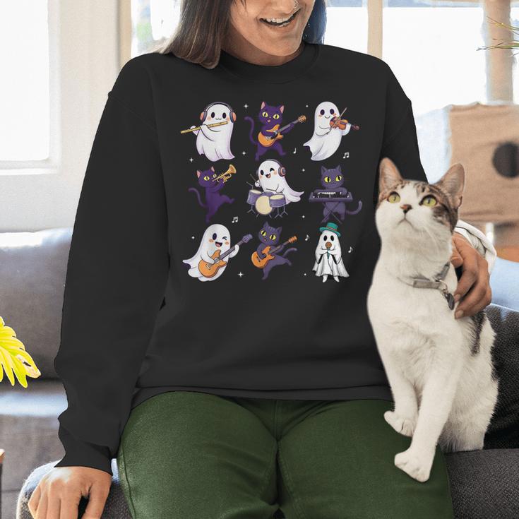 Cute Ghost Cat Playing Musical Halloween Music Teacher Women Crewneck Sweatshirt, gift for family, gift for coworker Cute Ghost Cat Playing Musical Halloween Music Teacher Women Crewneck Sweatshirt, gift for family, gift for coworker
