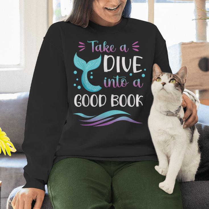 Cute Mermaid Librarian Teacher Dive Into A Good Book Reading Women Crewneck Sweatshirt, gift for family, gift for coworker Cute Mermaid Librarian Teacher Dive Into A Good Book Reading Women Crewneck Sweatshirt, gift for family, gift for coworker