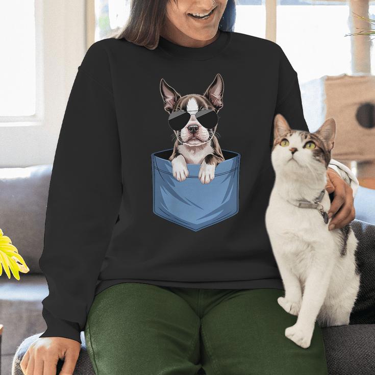 Cute Pocket Boston Terrier Lover Dog Mom Women Crewneck Sweatshirt, Boston Terrier Mom Sweatshirts, gift for family, gift for coworker