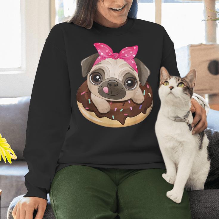 Cute Pug Shirt Donut Girls Dog Women Crewneck Sweatshirt, gift for family, gift for coworker