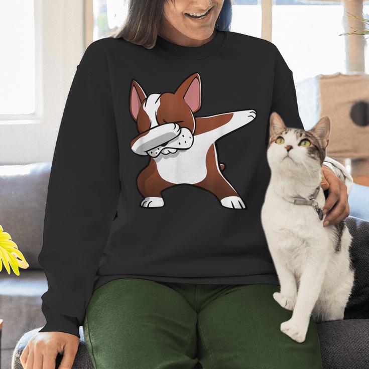 Dabbing Red Boston Terrier Dab Dance Dog Men Women Kids Women Crewneck Sweatshirt, gift for family, gift for coworker