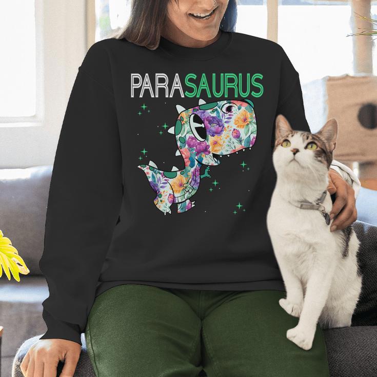 Dino Para Professional Teacher Collection T-Rex Dinosaur Paraeducator Assistant Teacher Women Crewneck Sweatshirt, gift for family, gift for coworker