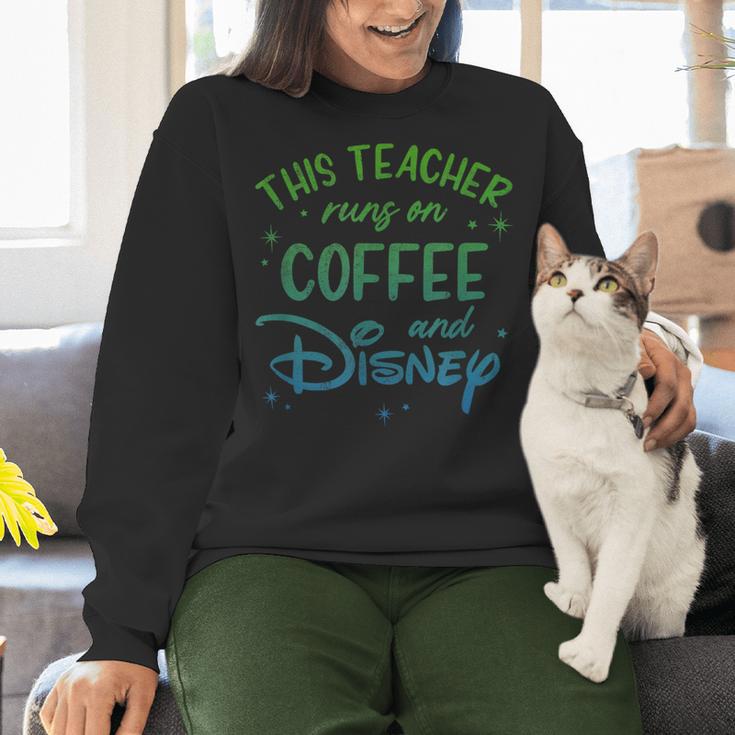 Disney This Teacher Runs On Coffee And Disney Gradient Logo Women Crewneck Sweatshirt, gift for family, gift for coworker Disney This Teacher Runs On Coffee And Disney Gradient Logo Women Crewneck Sweatshirt, gift for family, gift for coworker