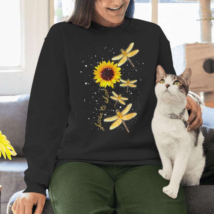 Dragonfly Sunflower Teacher Growth Mindset Choose To Shine Women Crewneck Sweatshirt, gift for family, gift for coworker