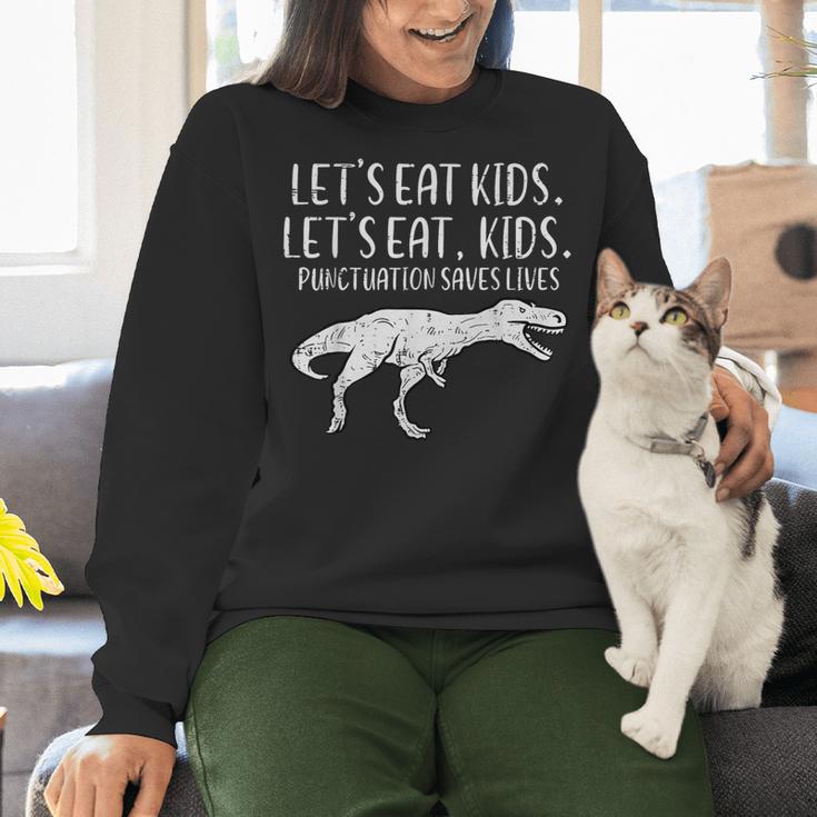 Lets Eat Kids Punctuation Saves Lives Dino Teacher Men Women Crewneck Sweatshirt, gift for family, gift for coworker