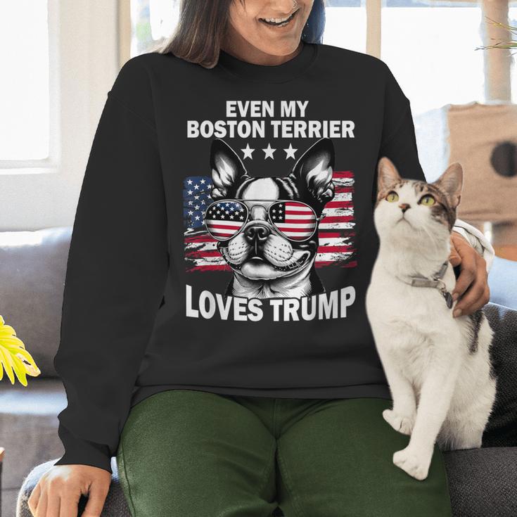 Even My Boston Terrier Loves Trump Trump Supporter Dog Lover Women Crewneck Sweatshirt, gift for family, gift for coworker