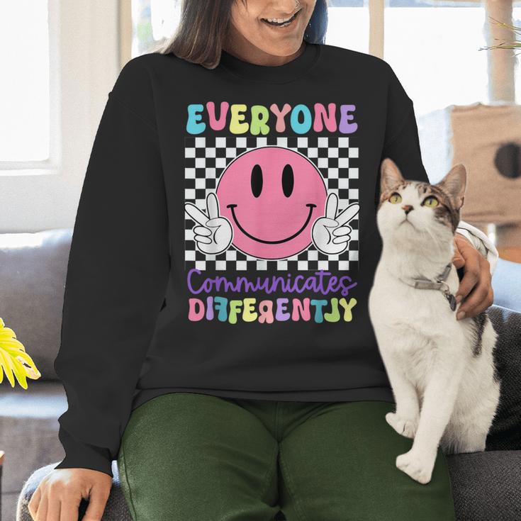 Everyone Communicates Differently Autism Awareness Teacher Women Crewneck Sweatshirt, gift for family, gift for coworker Everyone Communicates Differently Autism Awareness Teacher Women Crewneck Sweatshirt, gift for family, gift for coworker