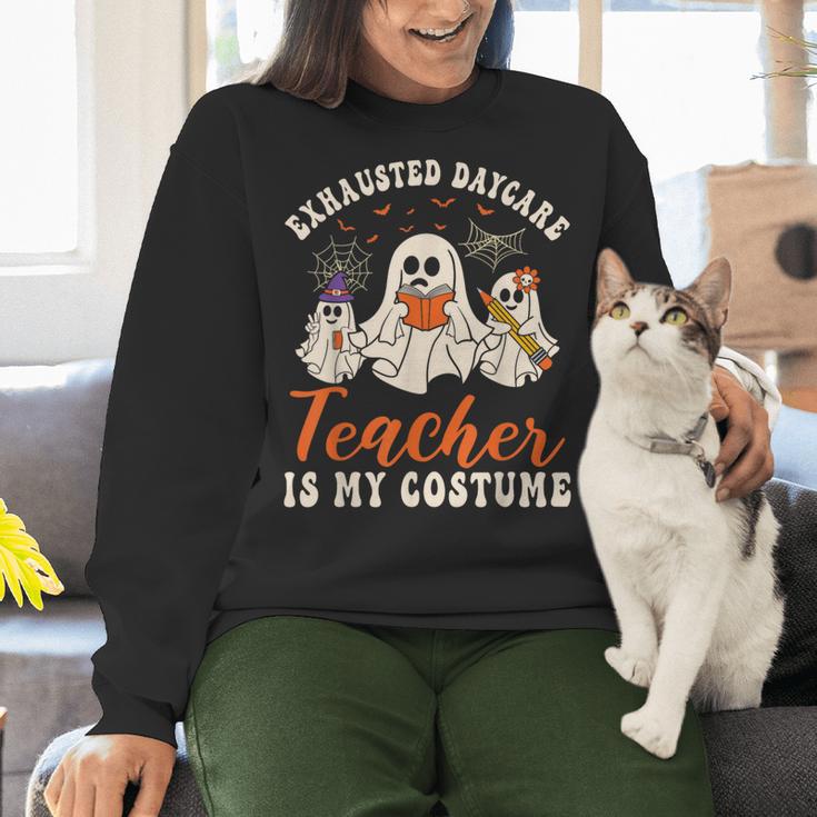 Exhausted Daycare Teacher Is My Costume Halloween Ghost Fun For Men Women Women Crewneck Sweatshirt, gift for family, gift for coworker Exhausted Daycare Teacher Is My Costume Halloween Ghost Fun For Men Women Women Crewneck Sweatshirt, gift for family, gift for coworker