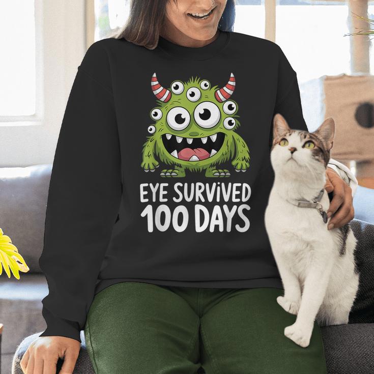 Eye Survived 100 Days Of School Monster Lover Teacher Kids Women Crewneck Sweatshirt, gift for family, gift for coworker