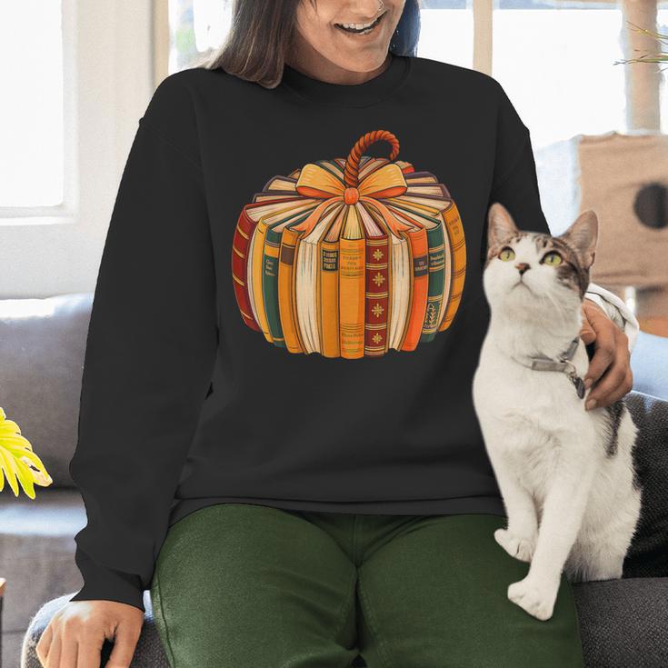 Fall Book Halloween Costume Autumn Pumpkin Teacher Kids Women Crewneck Sweatshirt, gift for family, gift for coworker