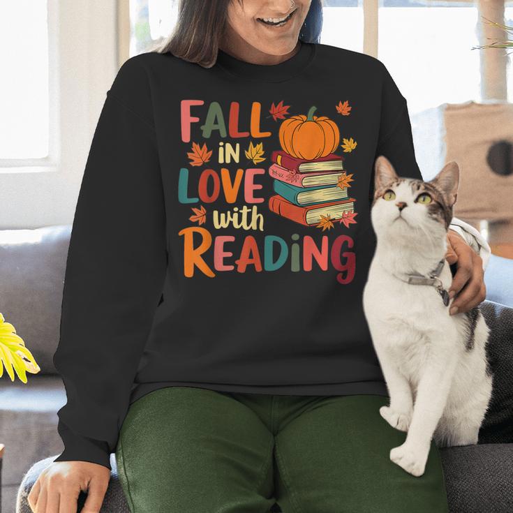 Fall In Love With Reading Autumn Thanksgiving Shirt Teacher Women Crewneck Sweatshirt, gift for family, gift for coworker Fall In Love With Reading Autumn Thanksgiving Shirt Teacher Women Crewneck Sweatshirt, gift for family, gift for coworker