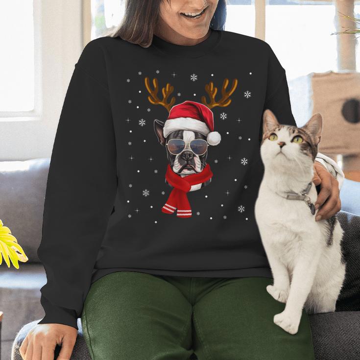 Family Matching Reindeer Xmas Boston Terrier Christmas Women Crewneck Sweatshirt, Boston Terrier Christmas Sweatshirts, gift for family, gift for coworker