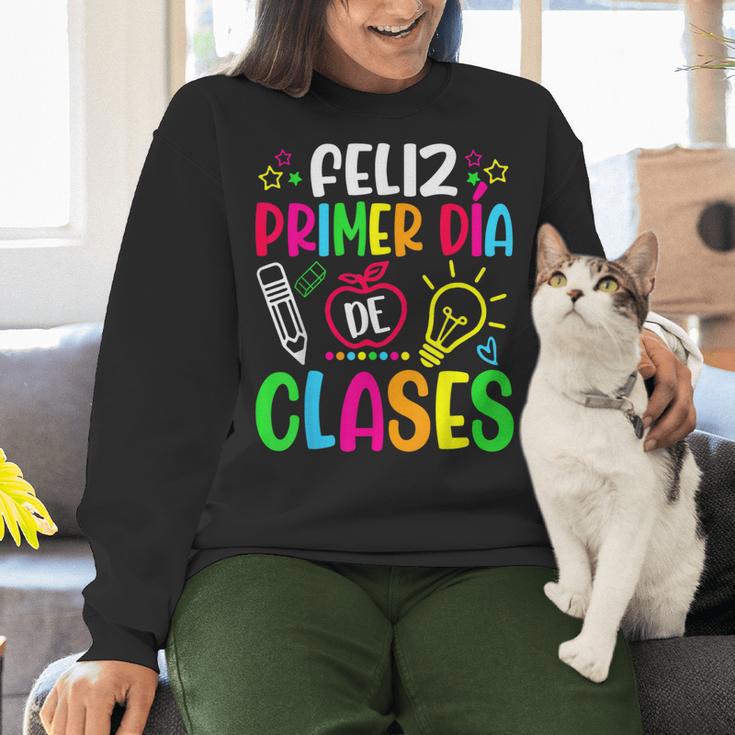 Feliz Primer Dia De Clases Kids Girl Teacher Spanish School Women Crewneck Sweatshirt, gift for family, gift for coworker Feliz Primer Dia De Clases Kids Girl Teacher Spanish School Women Crewneck Sweatshirt, gift for family, gift for coworker