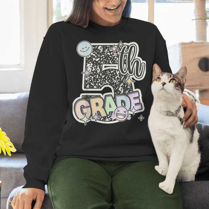 First Day Of Fifth Grade Composition Notebook Teacher Women Crewneck Sweatshirt, First Grade Teacher Sweatshirts, gift for family, gift for coworker