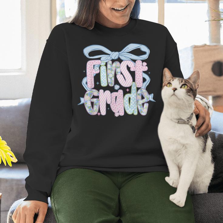 First Grade Coquette Bow Girls Teacher Team 1st Grade Squad Women Crewneck Sweatshirt, First Grade Teacher Sweatshirts, gift for family, gift for coworker First Grade Coquette Bow Girls Teacher Team 1st Grade Squad Women Crewneck Sweatshirt, First Grade Teacher Sweatshirts, gift for family, gift for coworker