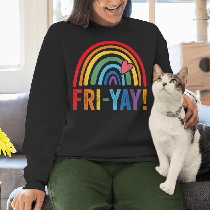 Fri-Yay Friyay Rainbow Colors Teacher Childrens Fun Designs Women Crewneck Sweatshirt, gift for family, gift for coworker Fri-Yay Friyay Rainbow Colors Teacher Childrens Fun Designs Women Crewneck Sweatshirt, gift for family, gift for coworker