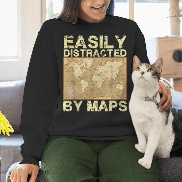 Geography Teacher Easily Distracted By Maps Women Crewneck Sweatshirt, gift for family, gift for coworker Geography Teacher Easily Distracted By Maps Women Crewneck Sweatshirt, gift for family, gift for coworker