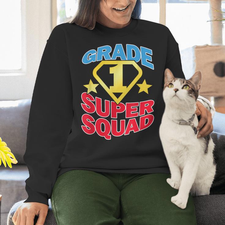 Grade 1 Super Squad Superhero Teacher Team Women Crewneck Sweatshirt, Super Teacher Sweatshirts, gift for family, gift for coworker Grade 1 Super Squad Superhero Teacher Team Women Crewneck Sweatshirt, Super Teacher Sweatshirts, gift for family, gift for coworker