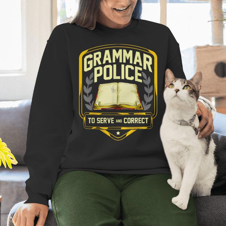 Grammar Police To Serve And Correct English Teacher Women Crewneck Sweatshirt, English Teacher Sweatshirts, gift for family, gift for coworker Grammar Police To Serve And Correct English Teacher Women Crewneck Sweatshirt, English Teacher Sweatshirts, gift for family, gift for coworker