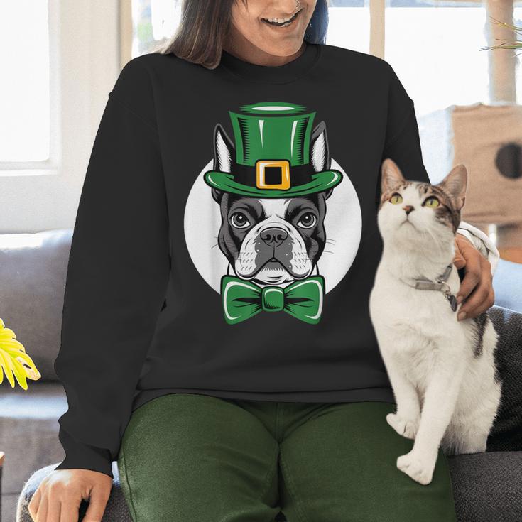 Green Boston Terrier Shamrock St Patricks Day Boston Terrier Women Crewneck Sweatshirt, gift for family, gift for coworker