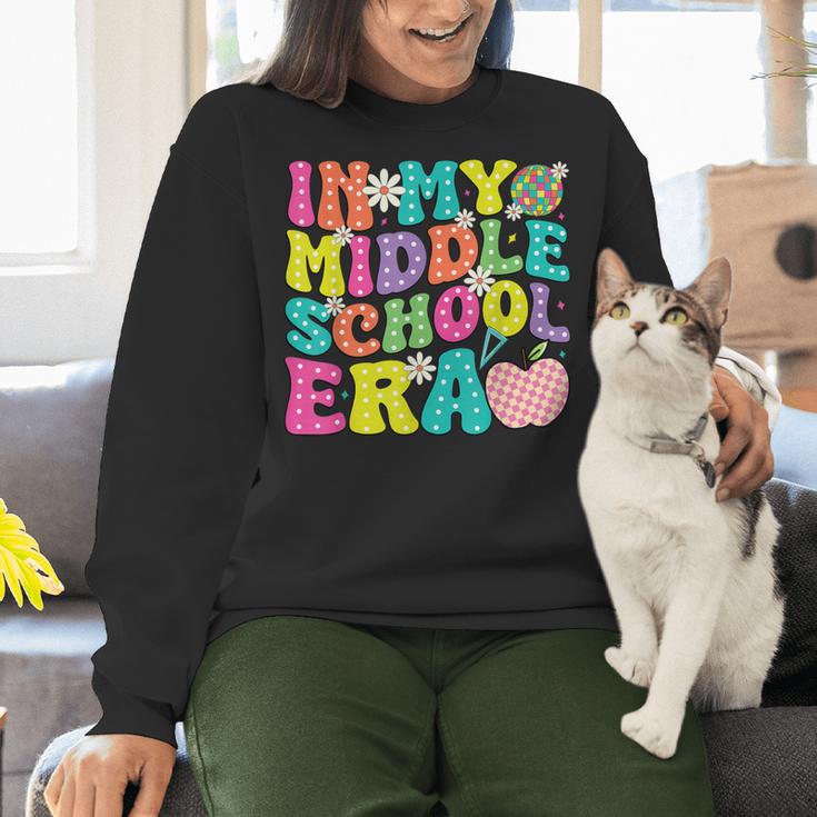 Groovy In My Middle School Era Back To School Teacher Women Crewneck Sweatshirt, Groovy Teacher Sweatshirts, gift for family, gift for coworker