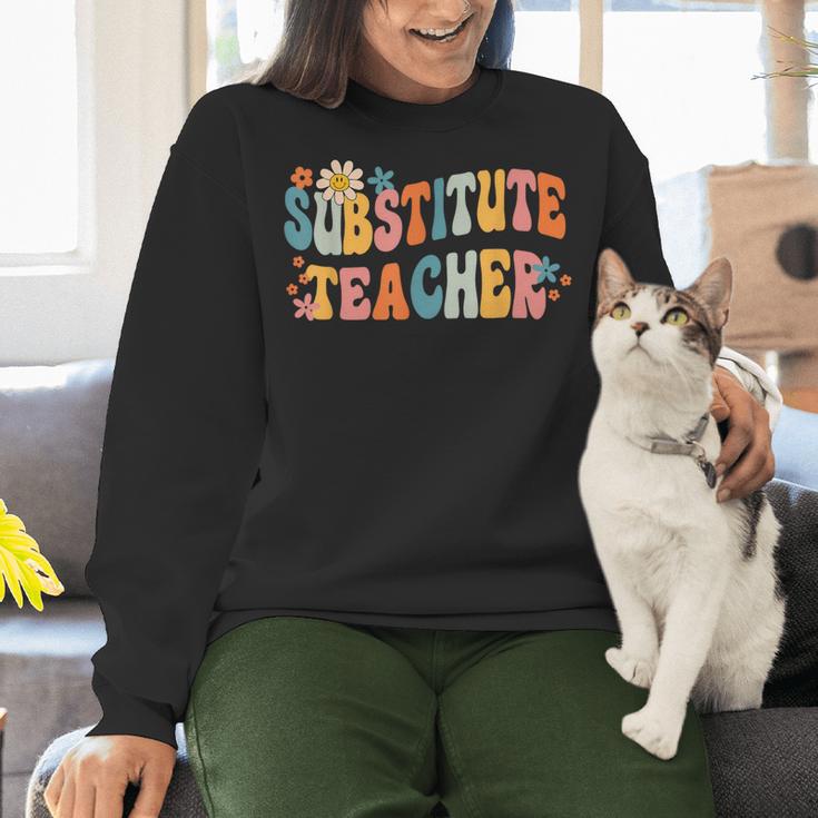 Groovy Substitute Teacher Retro Teacher Back To School Women Crewneck Sweatshirt, Groovy Teacher Sweatshirts, gift for family, gift for coworker