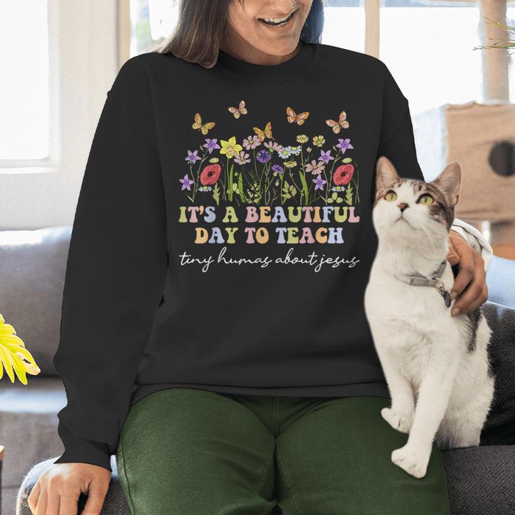Groovy I Teach Tiny Humans About Jesus Christian Teacher Women Crewneck Sweatshirt, Groovy Teacher Sweatshirts, gift for family, gift for coworker Groovy I Teach Tiny Humans About Jesus Christian Teacher Women Crewneck Sweatshirt, Groovy Teacher Sweatshirts, gift for family, gift for coworker
