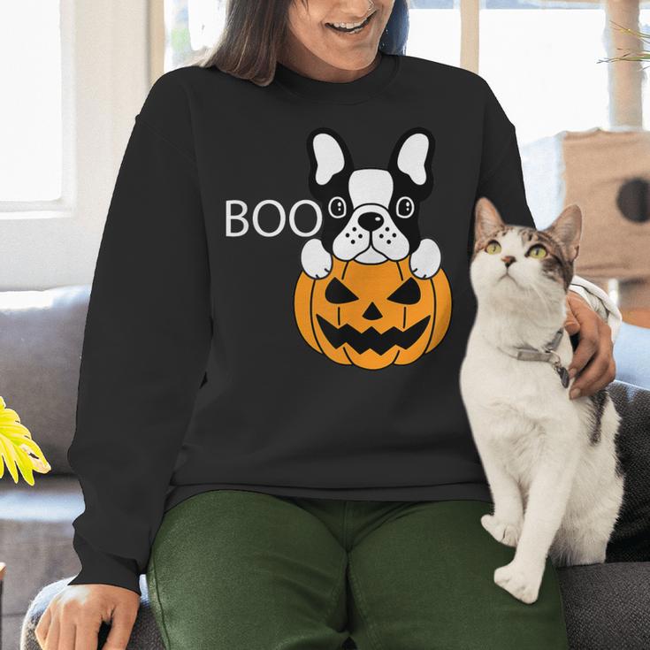 The Halloween Boston Terrier Women Crewneck Sweatshirt, Boston Terrier Halloween Sweatshirts, gift for family, gift for coworker