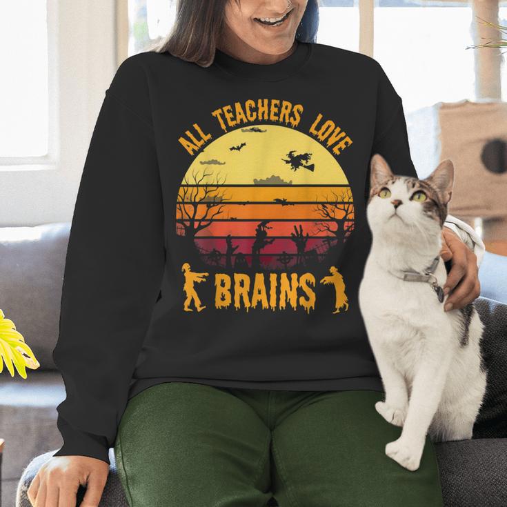 Halloween Costume Teacher Love Brains Zombie Women Crewneck Sweatshirt, gift for family, gift for coworker