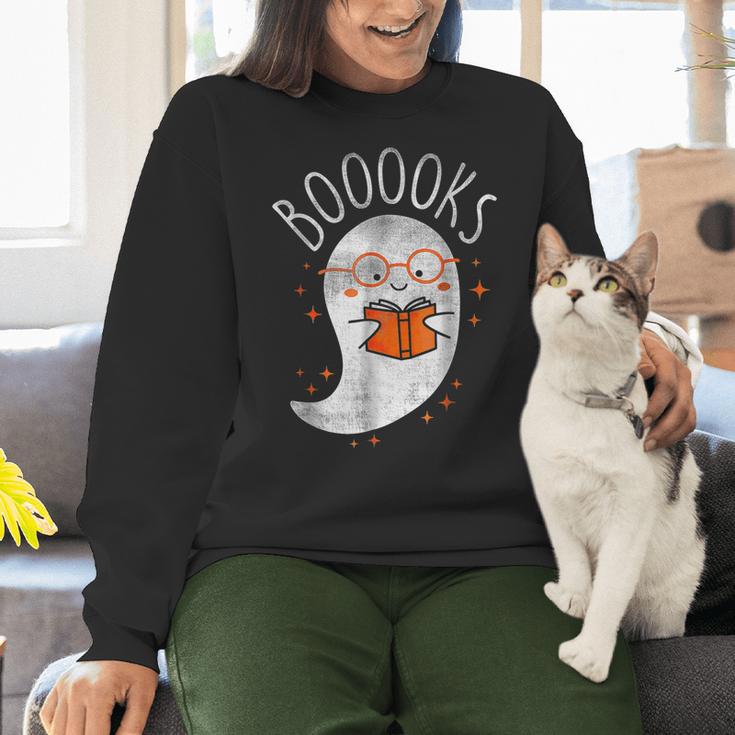 Halloween Cute Ghost Book Reading Teacher Women Crewneck Sweatshirt, gift for family, gift for coworker