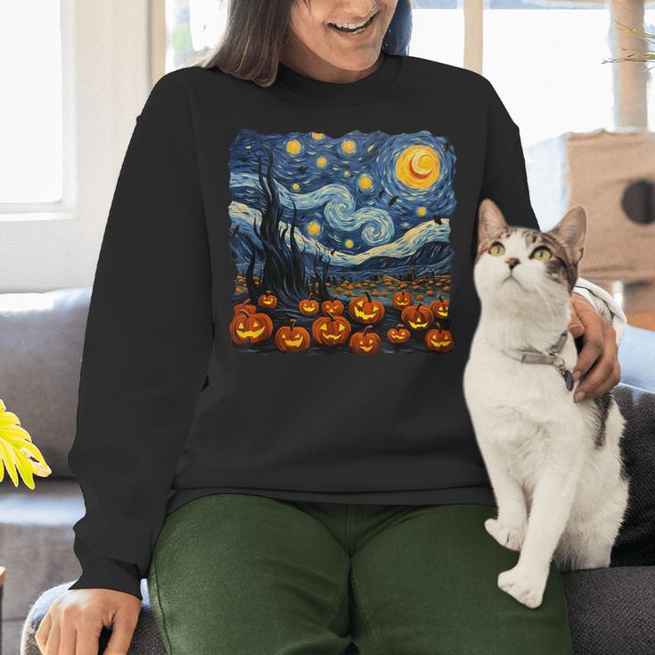 Halloween Pumpkin Starry Night Van Gogh Art Teacher Women Crewneck Sweatshirt, gift for family, gift for coworker Halloween Pumpkin Starry Night Van Gogh Art Teacher Women Crewneck Sweatshirt, gift for family, gift for coworker