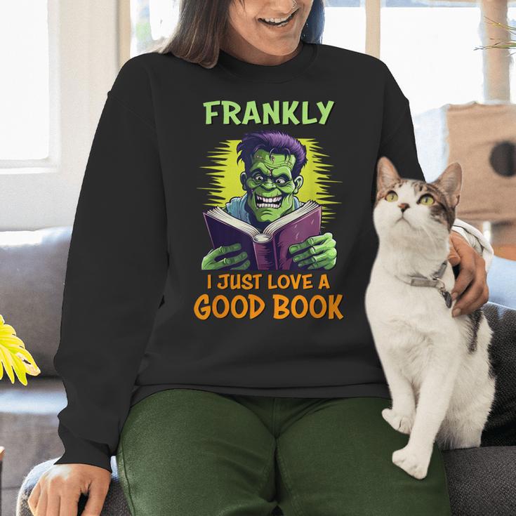 Halloween Teacher Librarian Frankenstein Reading Books Women Crewneck Sweatshirt, gift for family, gift for coworker