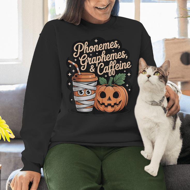 Halloween Teacher Phonemes Graphemes Caffeine Coffee Lover Women Crewneck Sweatshirt, gift for family, gift for coworker Halloween Teacher Phonemes Graphemes Caffeine Coffee Lover Women Crewneck Sweatshirt, gift for family, gift for coworker