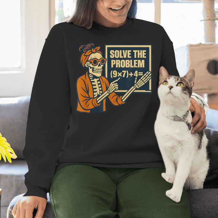Halloween Teacher Six Seven Meme 6 7 Skeleton Spooky Costume Women Crewneck Sweatshirt, gift for family, gift for coworker