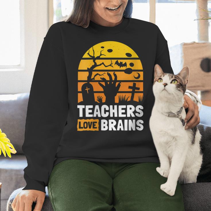 Halloween Teachers Science Math Teachers Love Brains Women Crewneck Sweatshirt, Science Teacher Sweatshirts, gift for family, gift for coworker