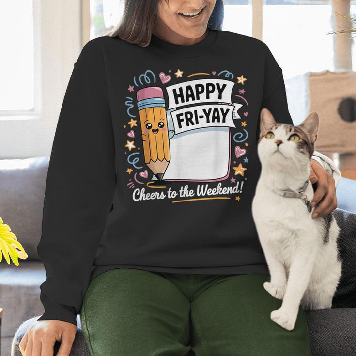 Happy Fri-Yay Teacher Fry Yay Friday Weekend Women Crewneck Sweatshirt, gift for family, gift for coworker