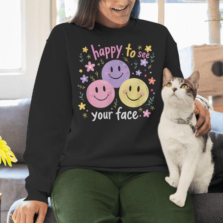 Happy To See Your Face Smile Face Teacher Back To School Women Crewneck Sweatshirt, gift for family, gift for coworker Happy To See Your Face Smile Face Teacher Back To School Women Crewneck Sweatshirt, gift for family, gift for coworker