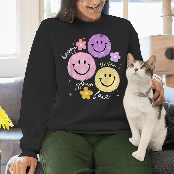 Happy To See Your Face Teacher Flower Back To School Women Crewneck Sweatshirt, gift for family, gift for coworker Happy To See Your Face Teacher Flower Back To School Women Crewneck Sweatshirt, gift for family, gift for coworker