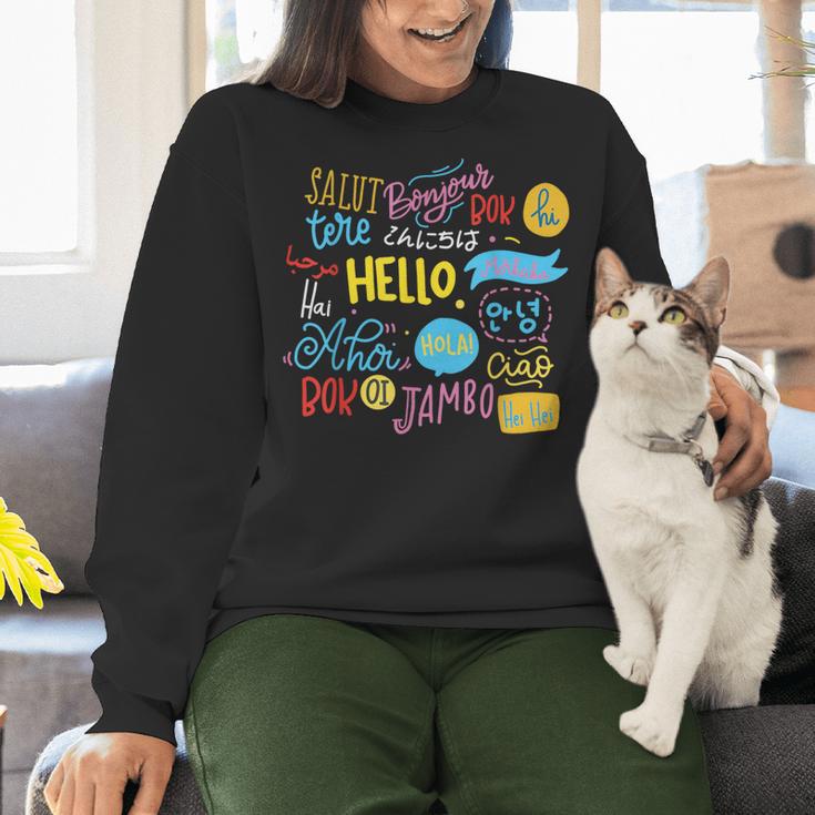 Hello Word In Different Languages Travel And Teacher Lover Women Crewneck Sweatshirt, gift for family, gift for coworker