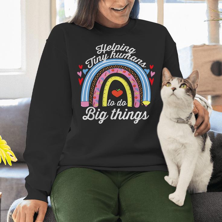 Helping Tiny Humans To Do Big Things Teacher Women Women Crewneck Sweatshirt, gift for family, gift for coworker