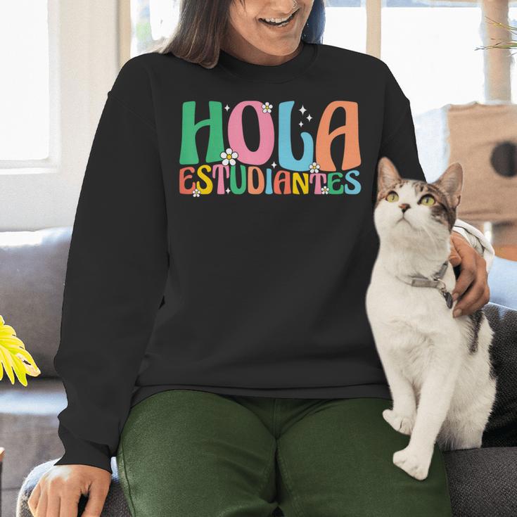 Hola Estudiantes Maestra Back To School Spanish Teacher Women Crewneck Sweatshirt, gift for family, gift for coworker Hola Estudiantes Maestra Back To School Spanish Teacher Women Crewneck Sweatshirt, gift for family, gift for coworker