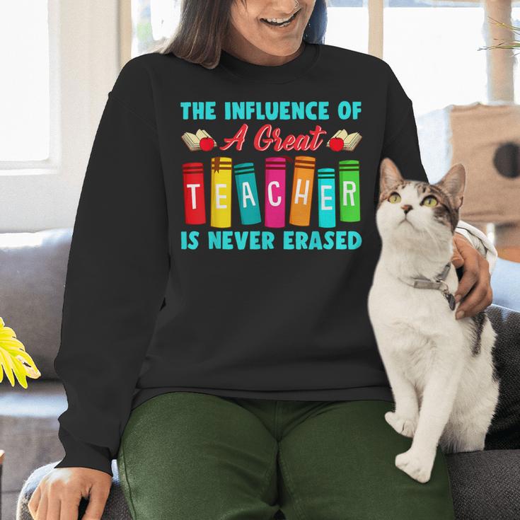 THE INFLUENCE OF A GREAT TEACHER IS NEVER ERASED Teaching For Men Women Girls Kids Women Crewneck Sweatshirt, gift for family, gift for coworker THE INFLUENCE OF A GREAT TEACHER IS NEVER ERASED Teaching For Men Women Girls Kids Women Crewneck Sweatshirt, gift for family, gift for coworker