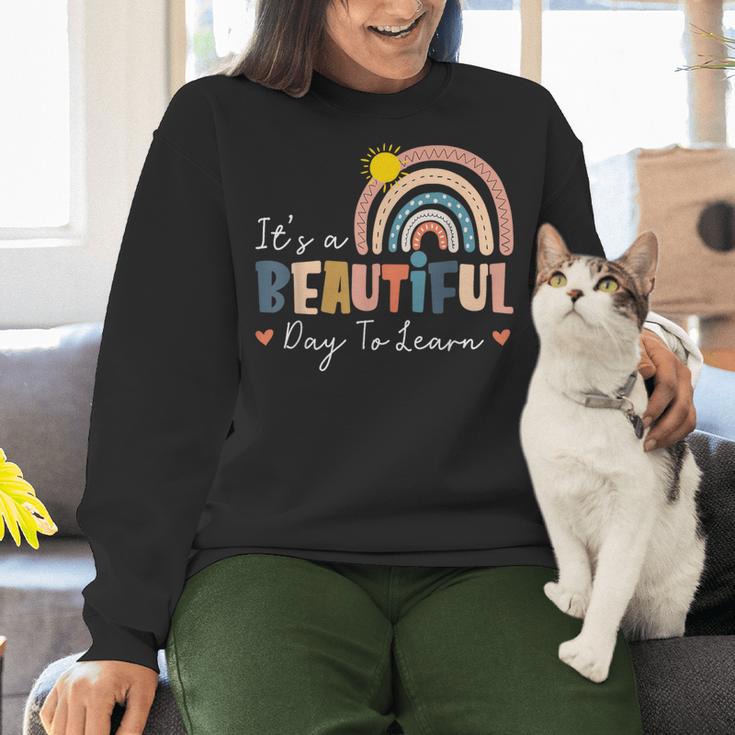 It's A Beautiful Day To Learn Cute Rainbow Boho Teacher Women Crewneck Sweatshirt, gift for family, gift for coworker