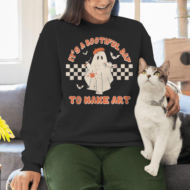 It's A Bootiful Day To Make Art Halloween Art Teacher Women Crewneck Sweatshirt, gift for family, gift for coworker