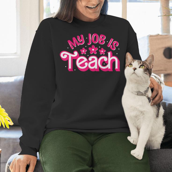 My Job Is Teach Pink Retro Female Teacher Life Women Women Crewneck Sweatshirt, gift for family, gift for coworker My Job Is Teach Pink Retro Female Teacher Life Women Women Crewneck Sweatshirt, gift for family, gift for coworker