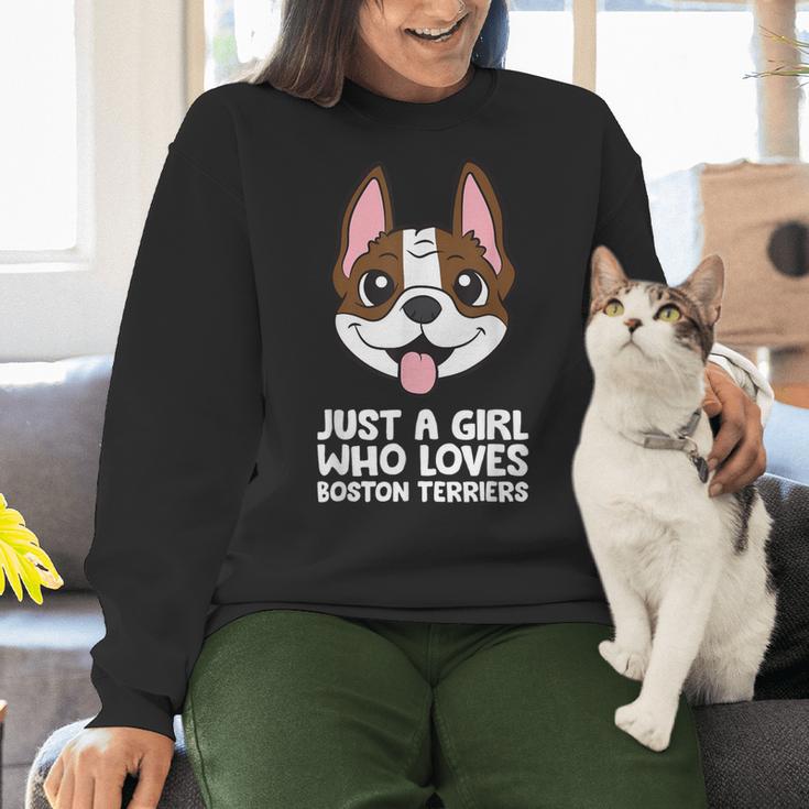 Just a Girl Who Loves Boston Terriers Women Crewneck Sweatshirt, gift for family, gift for coworker